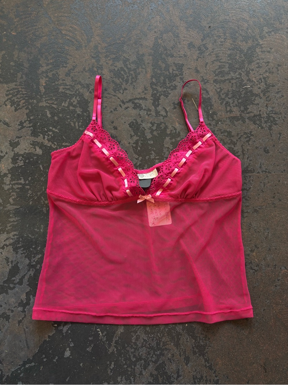 Women's Pink Lace-Trim Mesh Camisole